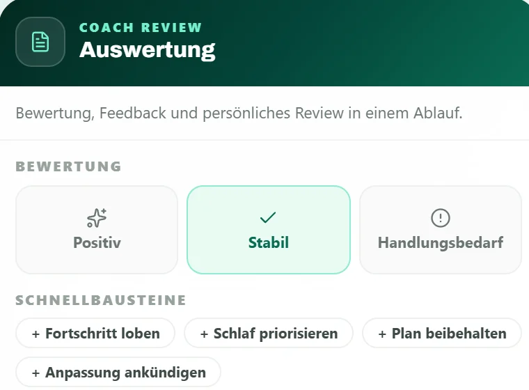 Check-in-Auswertung mit Bewertung und Schnellbausteinen